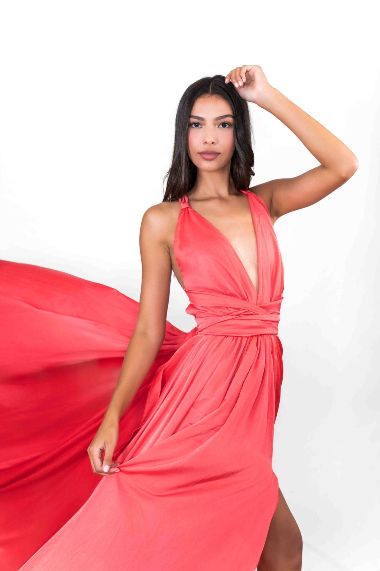 Coral V Cleavage Flying Dress