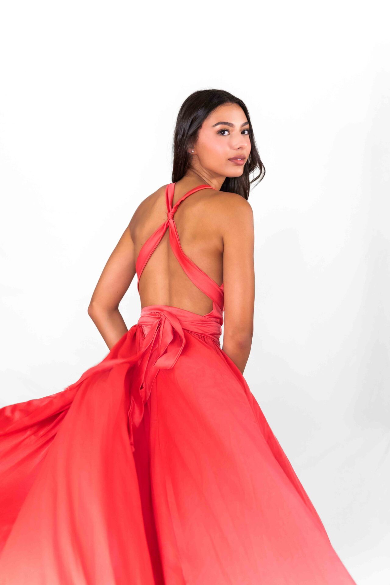 Coral flying dress in Paris: warm Spring dress color for skin tone