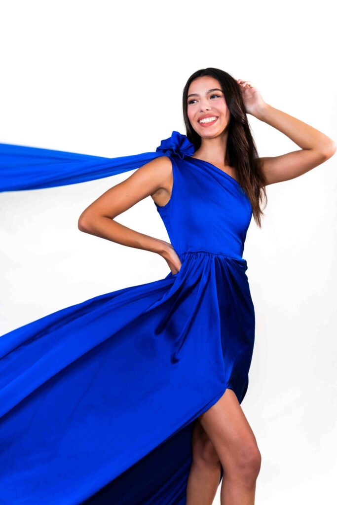 Electric Blue One Shoulder Flying Dress