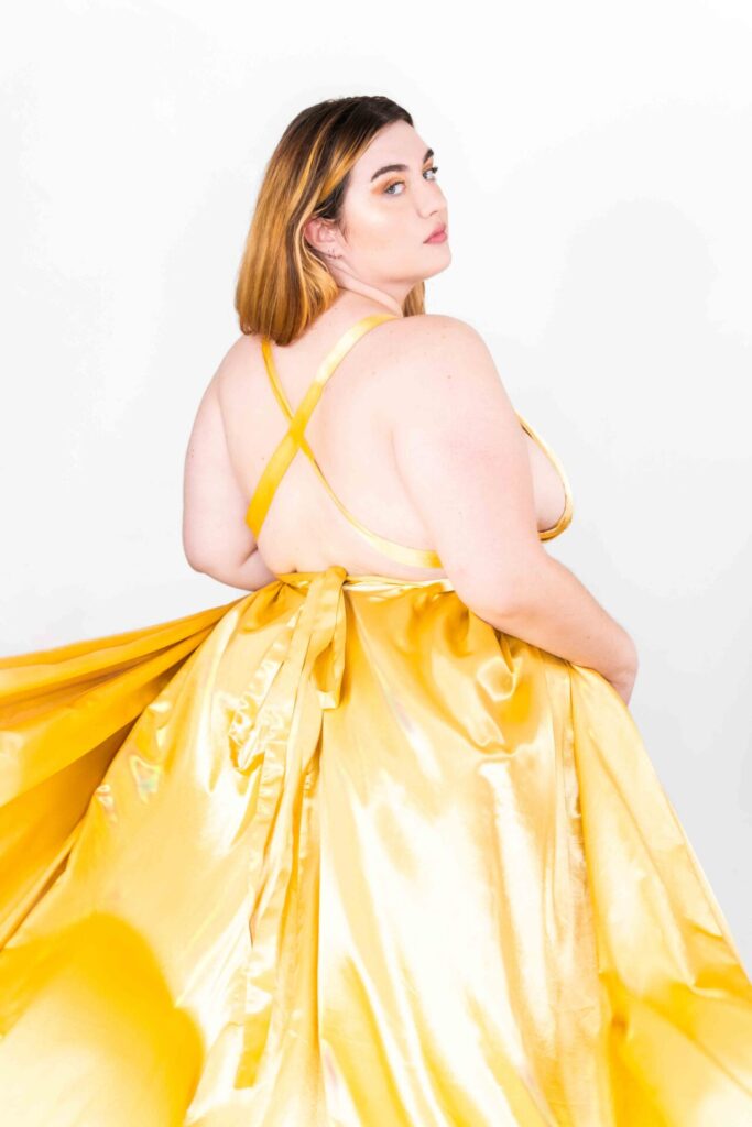 Gold V Cleavage Flying Dress