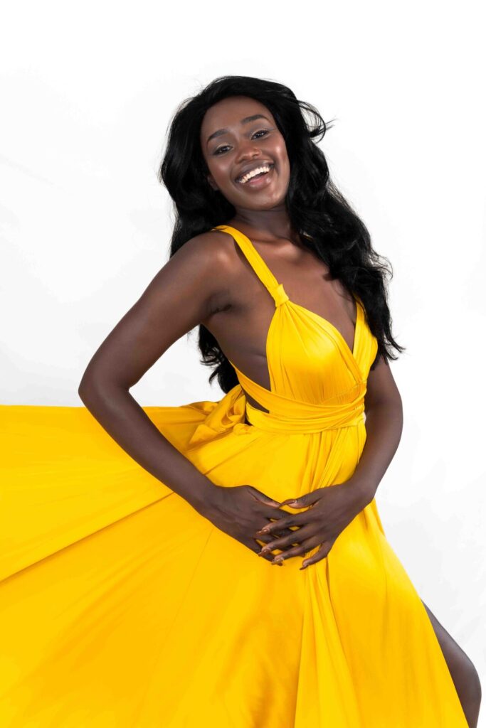 Golden yellow flying dress in Paris: warm Autumn shade for photoshoot