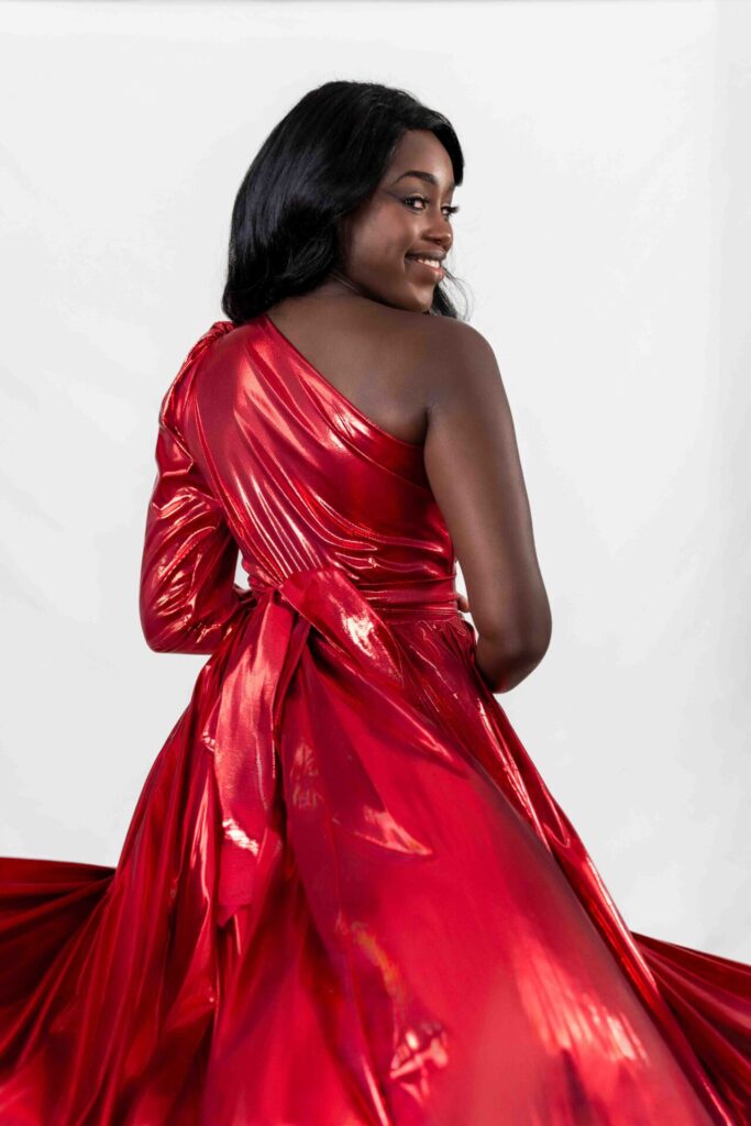 Metallic Red One Shoulder Flying Dress