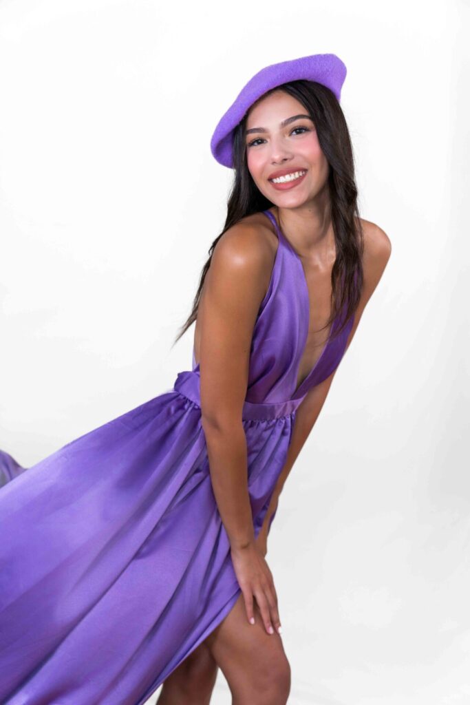 Purple V Cleavage Flying Dress