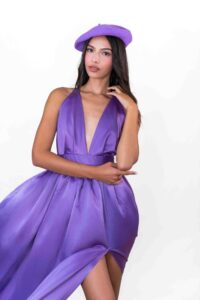 Purple V Cleavage Flying Dress