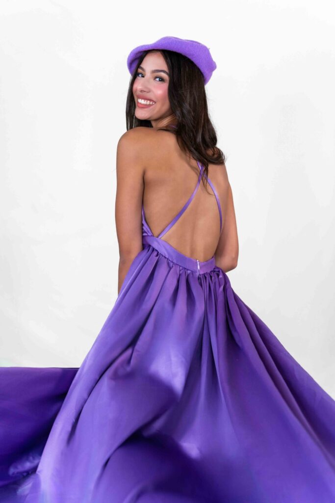 Purple V Cleavage Flying Dress