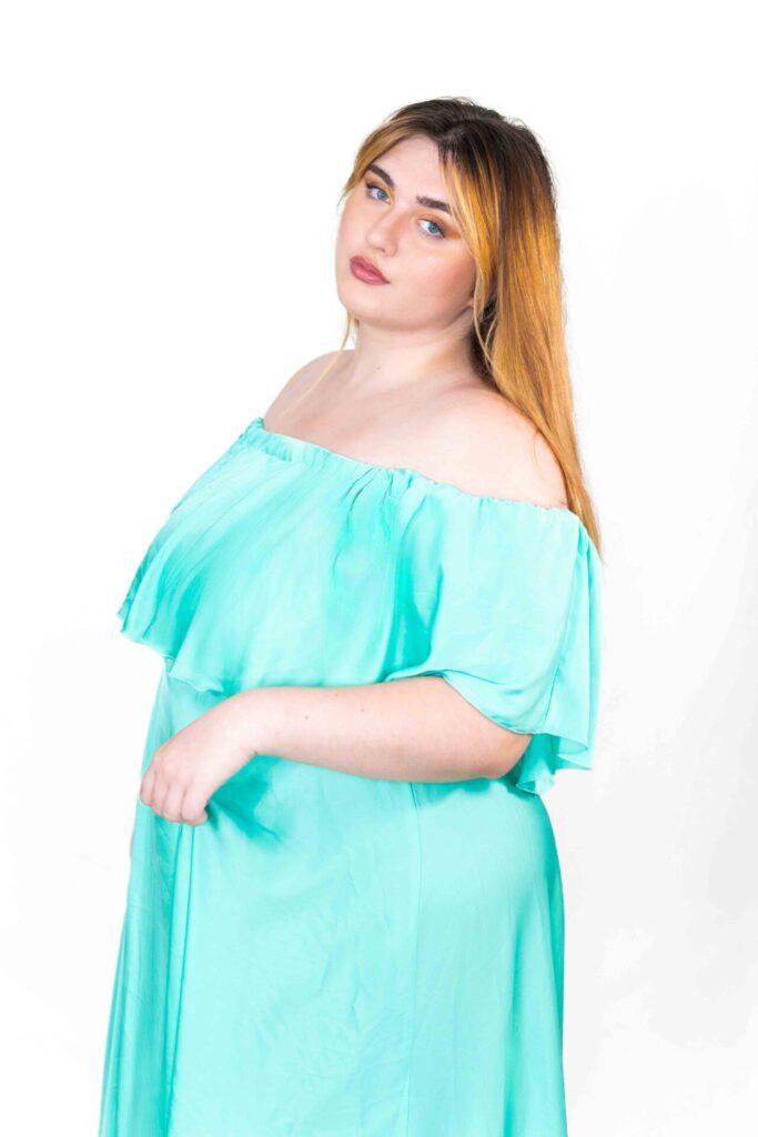 Teal Off Shoulder Flying Dress