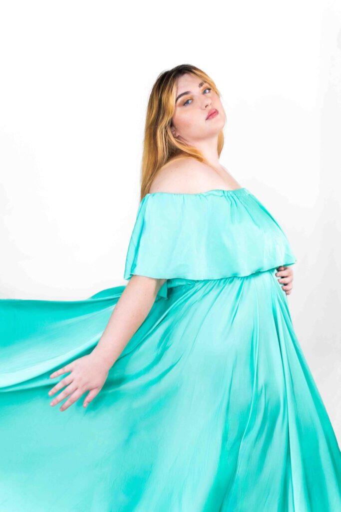 Teal Off Shoulder Flying Dress