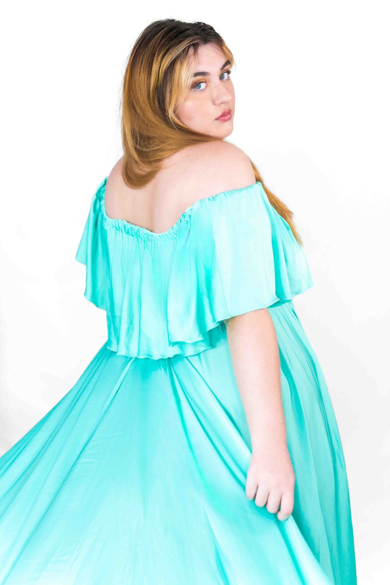 Teal Off Shoulder Flying Dress