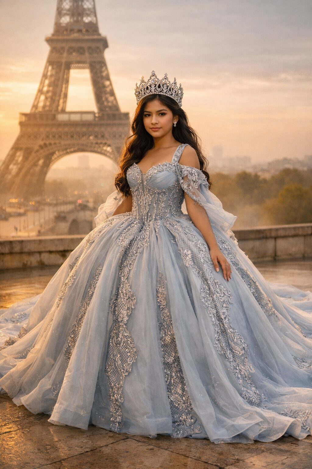 Blue and Silver Quinceanera Dress